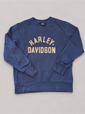 Harley-Davidson Navy Crewneck Sweatshirt with Tan Logo size large